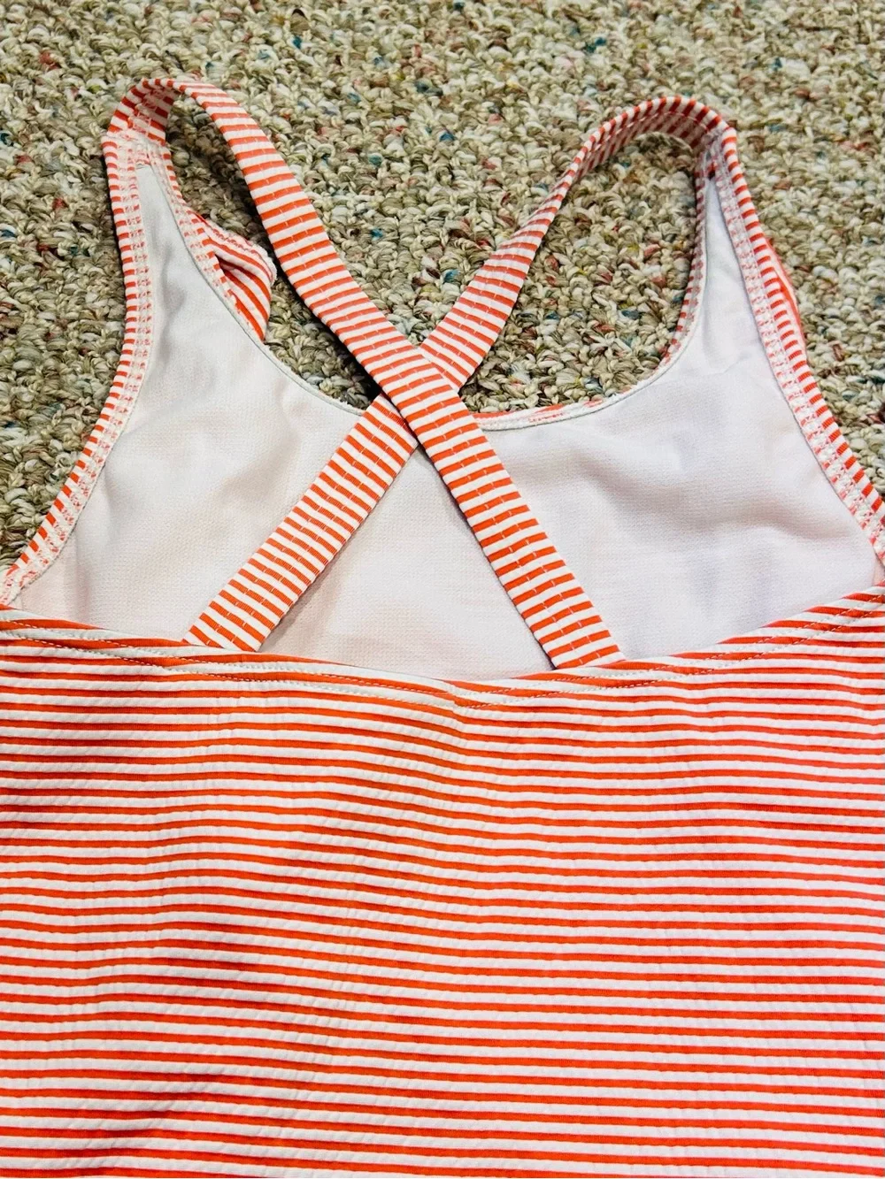 Mini Boden Coral and White Striped One-Piece Swimsuit